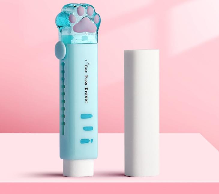 

Eraser with retractable push-pull design, creative cartoon cat claw shape, student-specific stationery, portable eraser синій