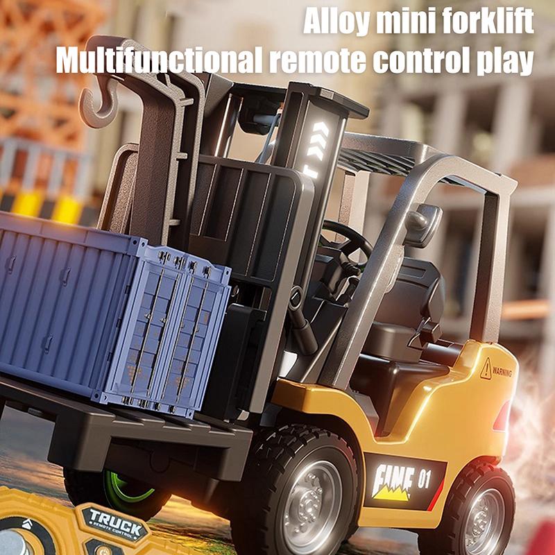 1/64 Remote-Controlled Alloy Forklift Engineering Vehicle Tabletop Toys Model Collection Gift For Boys
