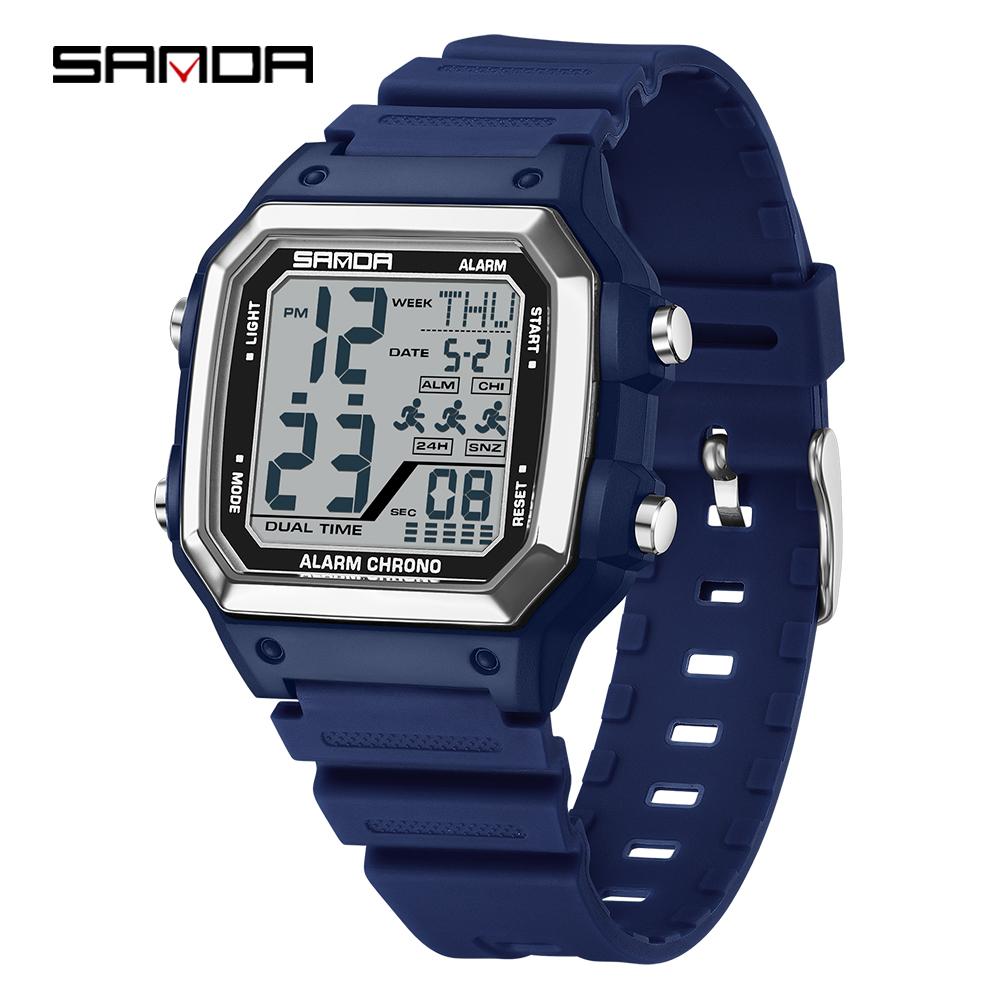 Sanda 6380 Fashion Men's Electronic Led Digital Watch Sports Night light Multi Functional Waterproof Student Timing Alarm Clock