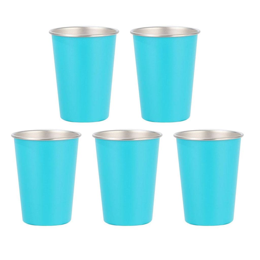 Stainless Steel Cups 350ml (5 Pack) Children Adult Stainless Steel Coffee Cups Stackable Durable Metal Drinking Glasses for Home Party Camping Outdoor