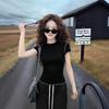 Black short-sleeved T-shirt women's summer new popular unique super good-looking slim and thin contrasting color temperament top