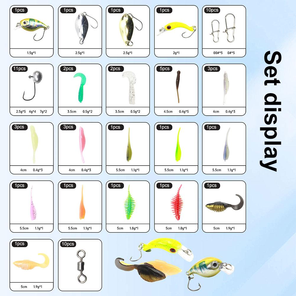63pcs Fishing Lures Kit Soft and Hard Bait Set with Tackle Box Fishing Lure Set for Bass Pike Crankbait Tackle Accessories