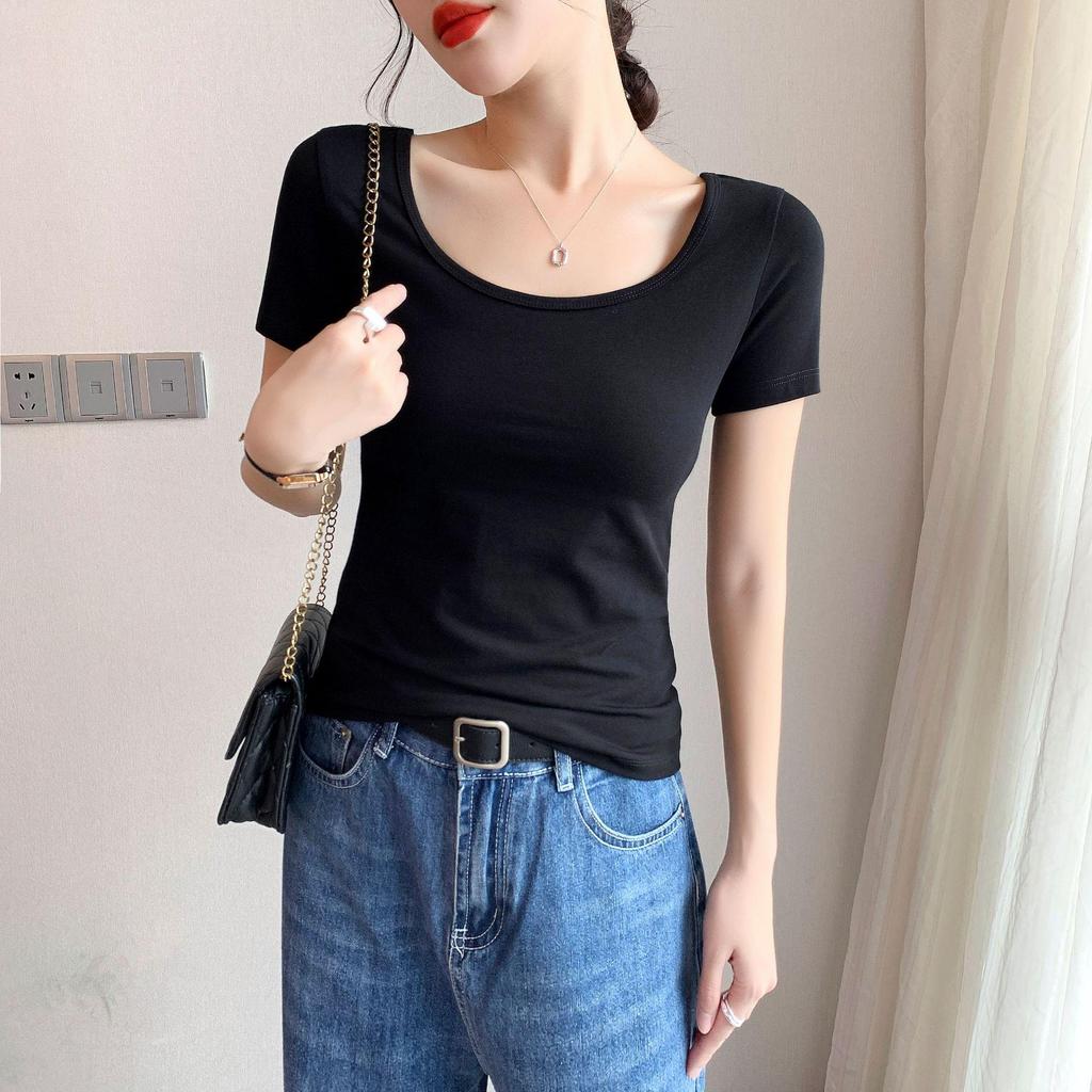 Women's Cotton U-Neck Slim Fit Short-Sleeve T-Shirt - Summer Versatile Top