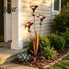 Planter Decoration Stake Triple Bluebells Garden Stake Metal Flower with Bell Calla Lilies Yard Art Sculpture Rustic Handmade Ornament for Outdoor