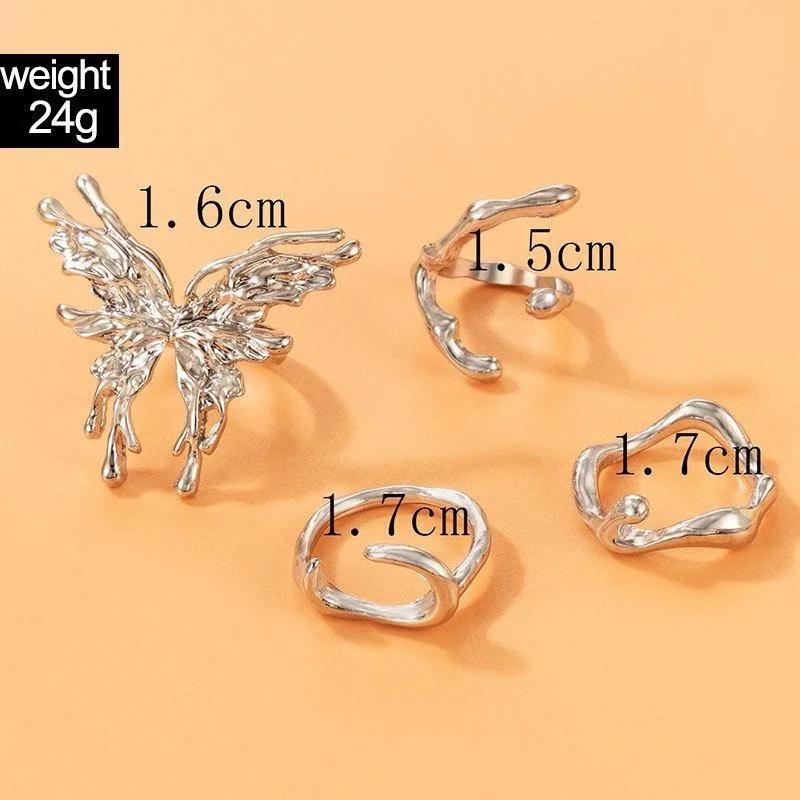 Fashion Niche Geometric Butterfly Ring Set for Women Irregular Wave Metal Finger Decoration for Girls High-end Jewelry Gifts