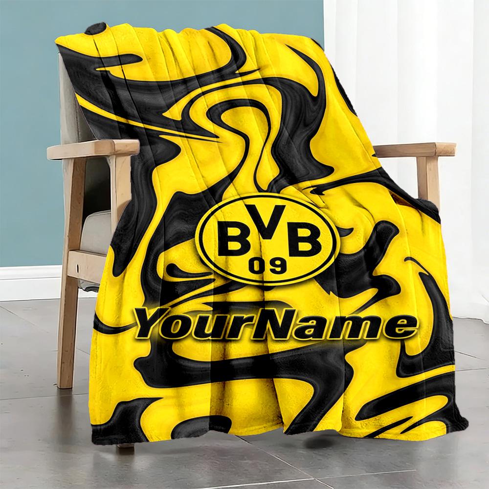 Borussia Dortmund Personalized Text Blanket Throw Customizable Blanket Comfortable Perfect for Seaside Office Chair Picnics Sofa