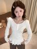 260g Cotton Modal Korean Lace Trim Slimming Round Neck Outerwear Top