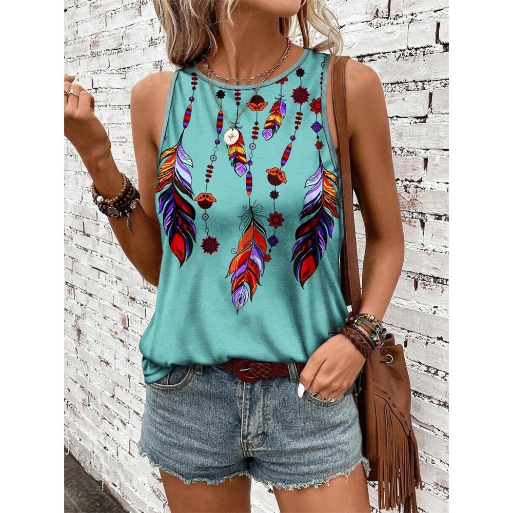 

Женская новая этническая майка без рукавов, 3D принт ловец снов, элегантный жилет с круглым вырезом и открытыми плечами, майка без рукавов в стиле Y2K, женская одежда M