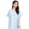 SAZAC Cinnamoroll Cotton Gingham Cinnamoroll Dress/Nightgown, 100% Broadcloth, Women's, Button-Front Loungewear, (Sax/M-L/SAN1781)