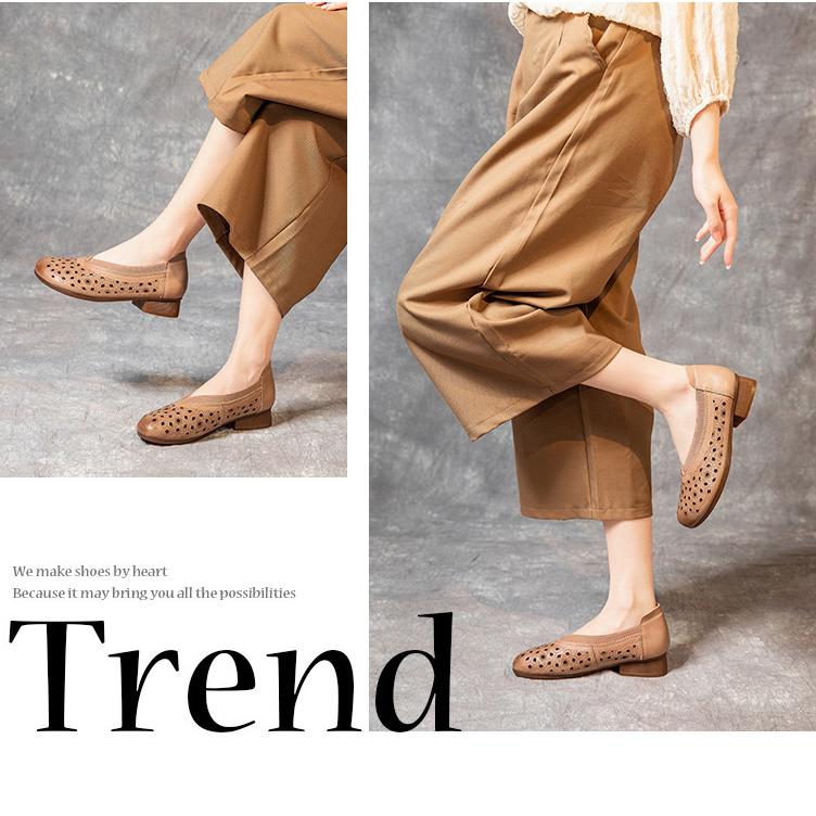 Johnature Vintage Sandaler i Ekte Skinn Slip-on Casual Rund Tå Myk Såle Komfortable Damesko