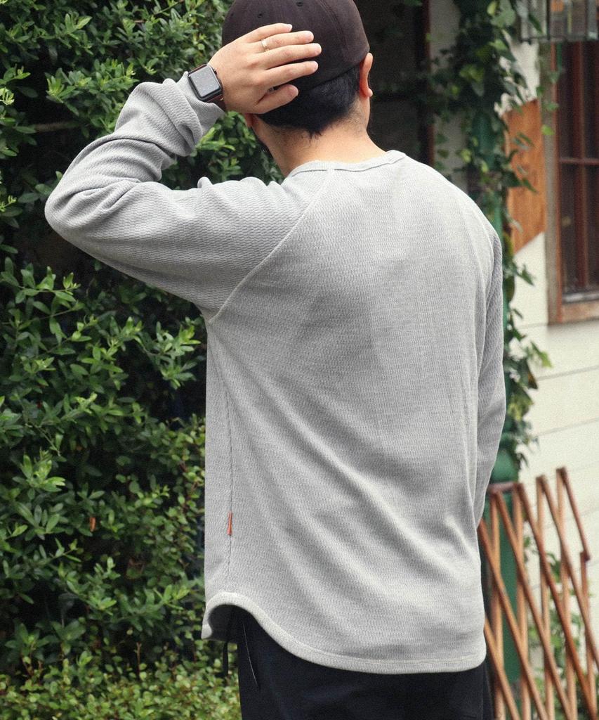 [CLIFMEYER] Honeycomb Waffle Long-Sleeve T-Shirt for Men, X-LARGE, Gray