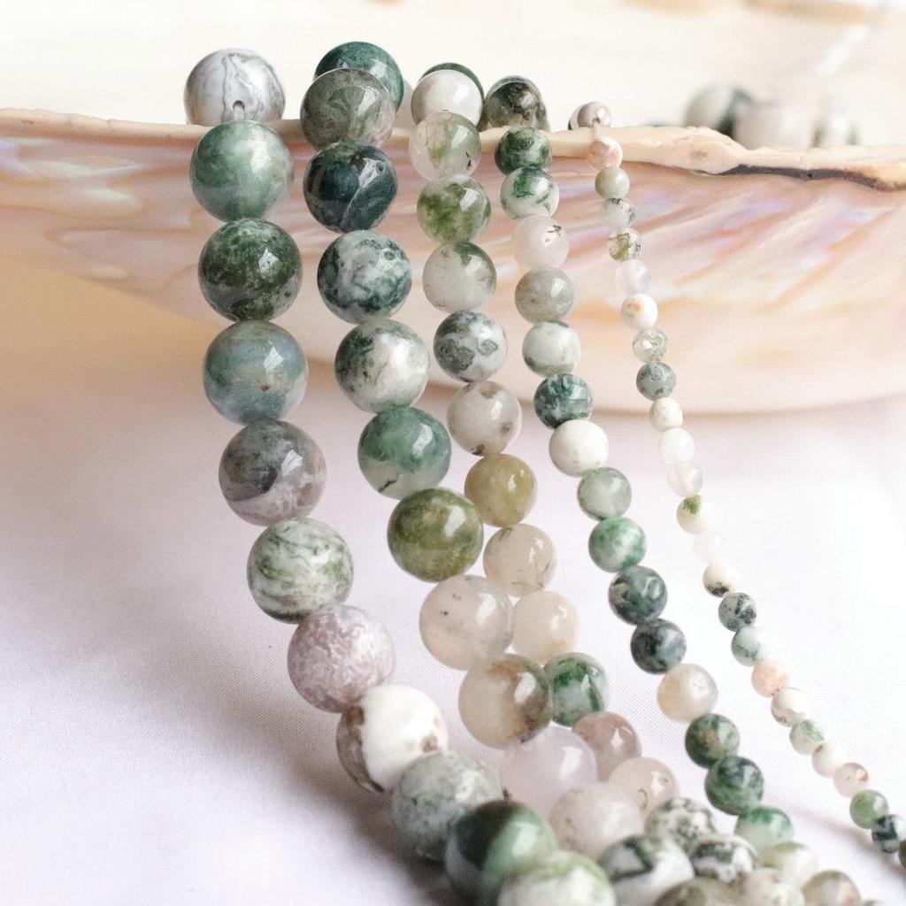 Tree Pattern Agate Round Beads - Natural Water Grass Beading Material for DIY Jewelry