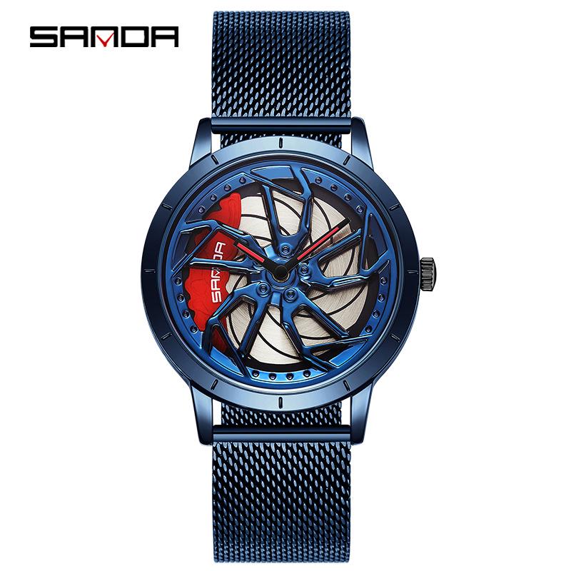 Sanda Men's Creative Rotating Quartz Wristwatch with Mesh Strap
