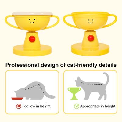 Adjustable Elevated Cat Bowl 60-Degree Tilted Small Dog Feeder 5 Height Settings Raised Food Bowl Cute Trophy Shaped Pet Dish for Pets Neck Comfort