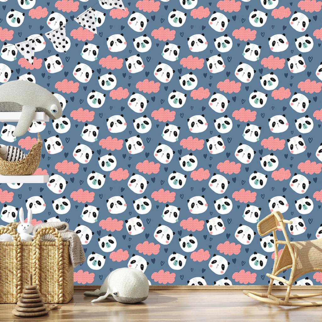 Panda Wallpaper with Hearts In the Background for the Living Room and Bedroom 50x1000