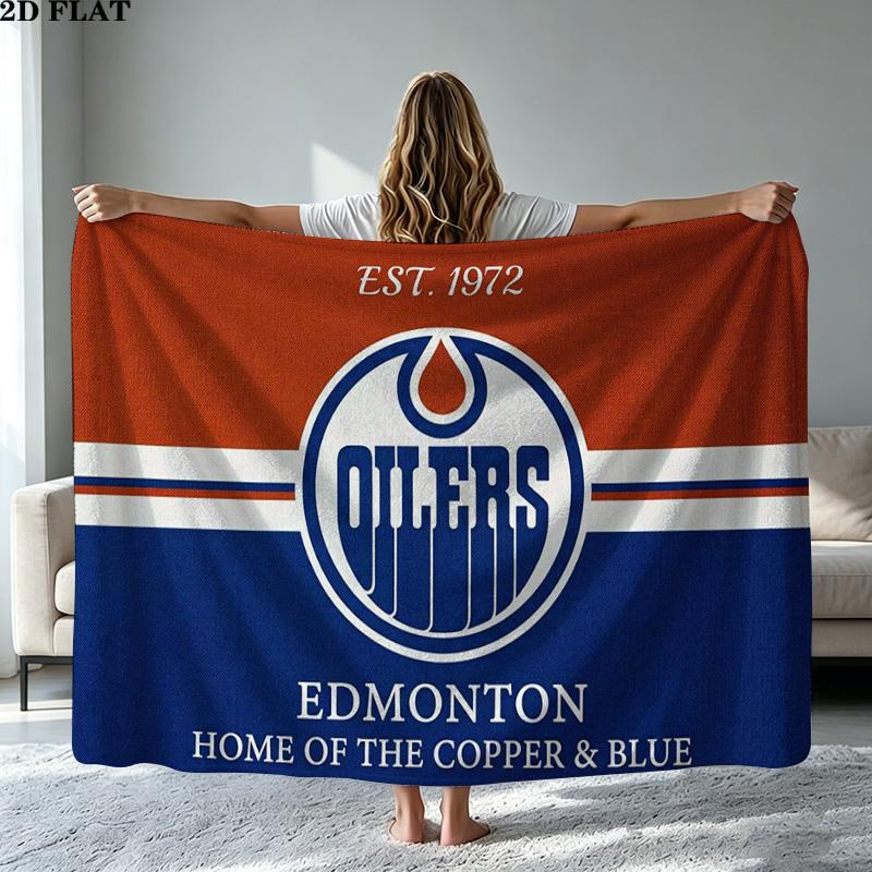 Edmonton Oilers Print Flannel Blanket High Quality Warm Comfortable Cover for All Seasons Perfect for Gifts Home Decor