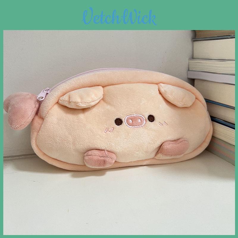 Pig Plush Pencil Case With Heart Charm For Kids And Students
