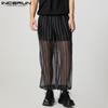 INCERUN Men Mesh Sheer Patchwork Pants Elastic Waist Striped Layers Lantern Trousers