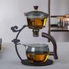 Xiangyun Transparent Black Glass Teaware Sets Heat-resistant Lazy Chinese Living Room Automatic Iron Base Tea Maker Set