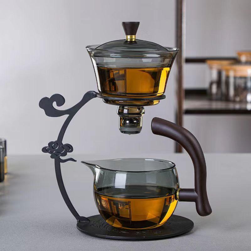 Xiangyun Transparent Black Glass Teaware Sets Heat-resistant Lazy Chinese Living Room Automatic Iron Base Tea Maker Set