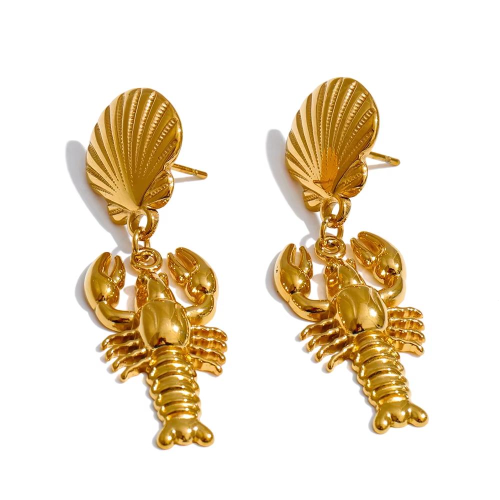 

Yhpup Ocean Series Stainless Steel Crayfish Drop Hoop Earrings High Quality Natural Pearls Beach Daily Wear Jewelry for Women