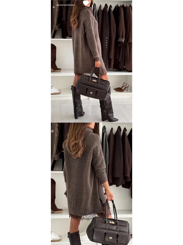 2026 Women's Winter Woolen Top & Dress Set - New Solid Color