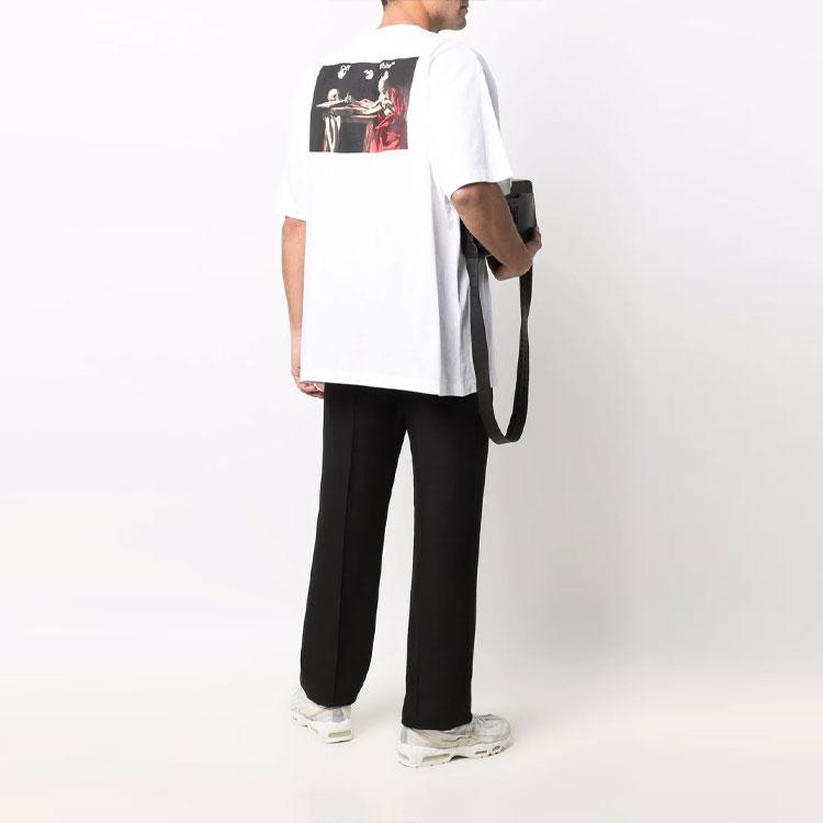 Off-White Caravaggio Paint Over Short-Sleeve Tee White/Black Men Tops OMAA038C99JER0060110