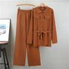 Fashion Knitted Set Women's Autumn New Style Loose Medium to Long Collar Cardigan Wide Leg Pants Two Piece Set