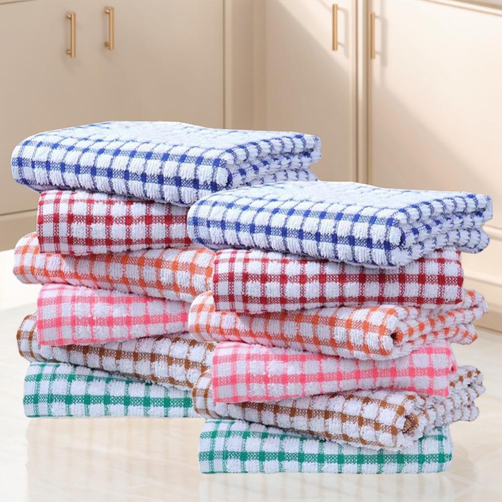 Absorbent Hand Towels Quick Drying Kitchen Dishcloths Set Checkered Decorative Towels for Kitchen Drying