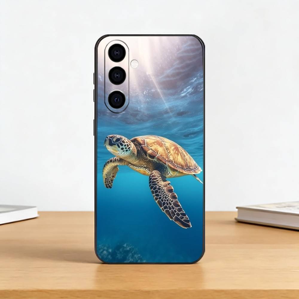 Süße kleine Schildkröte Handyhülle für Samsung Galaxy A73,A72,A71,A70,A53,A52,A51,Weiches Silikon Schwarze Hülle