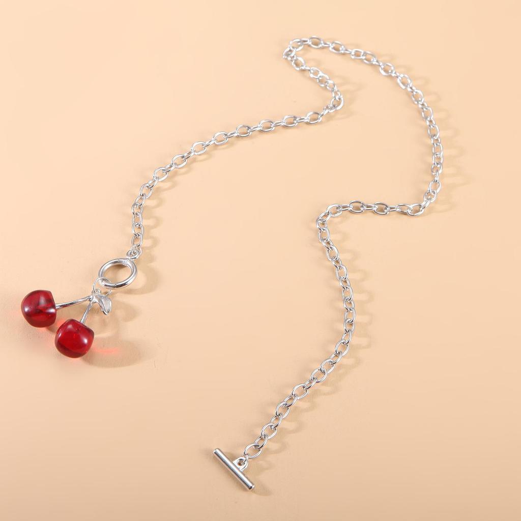 Red Cherry Black Girl Clavicle Summer Necklace Korean Retro Pendant Chain Ornaments Fashion Accessories for Women Creative Gifts