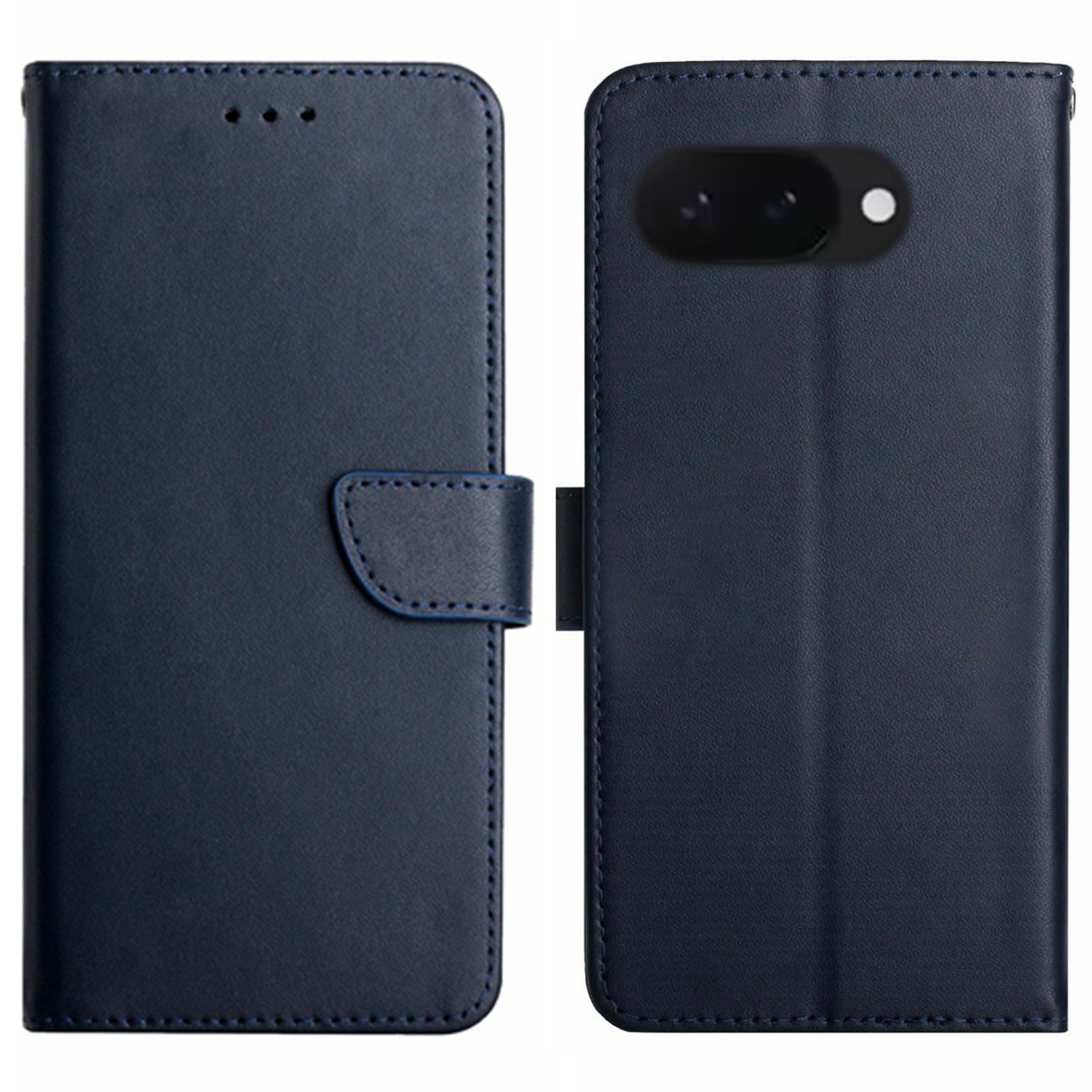 

HT02 For Google Pixel 9a Case Genuine Cow Leather Phone Cover Nappa Texture Blue