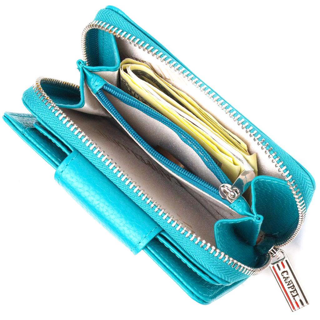 Vertikale Damenbrieftasche mit Münzfach und Reißverschluss aus Echtleder Flotar CANPELLINI Wallet 21599 Türkis