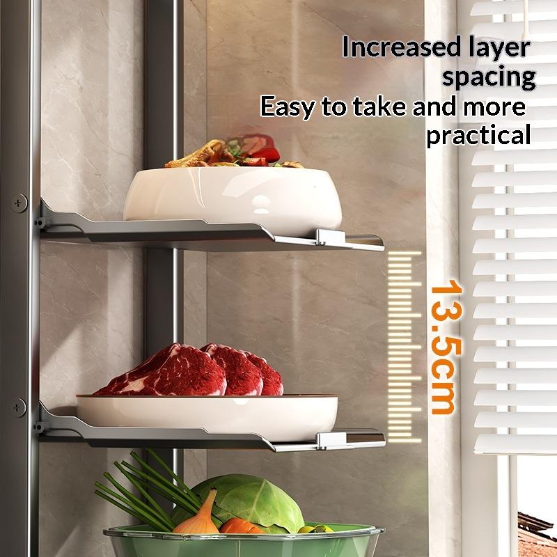Kitchen Storage Rack - Multi-Functional 2/3 Tiered Wonder Rack With Serving Tray - No Drilling Required Foldable