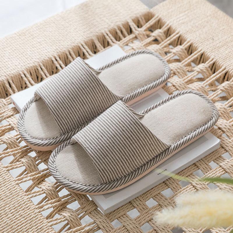 Kenuo Cotton Linen Fine Stripe Indoor Slippers
