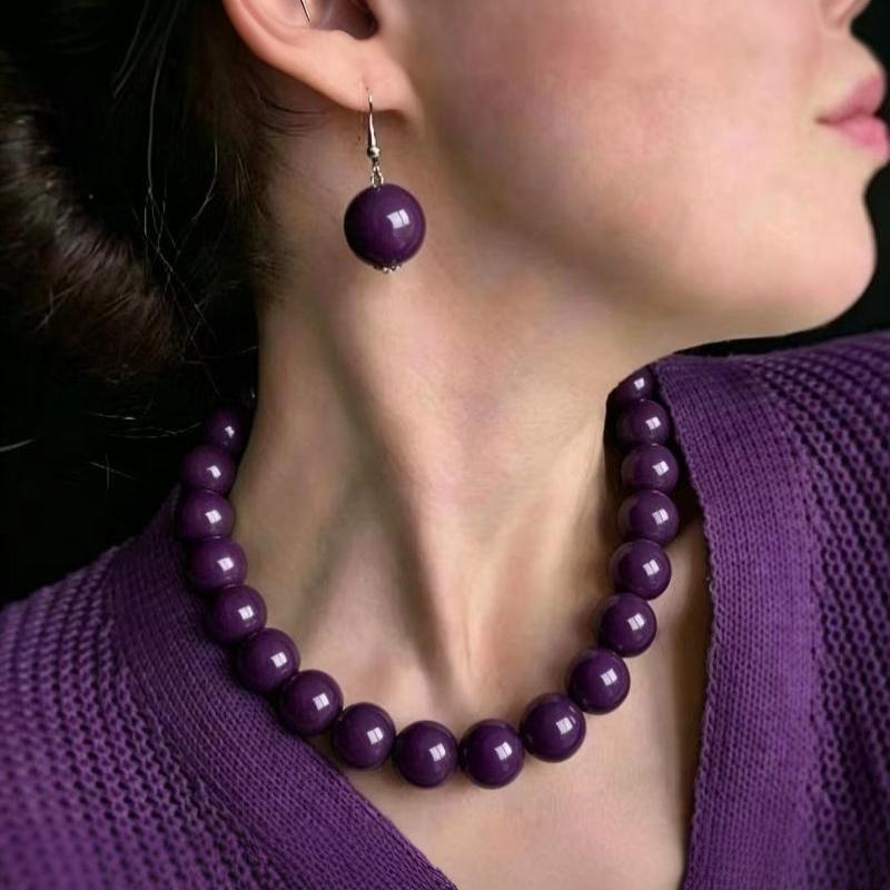 2Pcs Bohemian Colorful Bead Jewelry Set Adjustable Choker Necklace Earrings for Women Music Festival Accessory