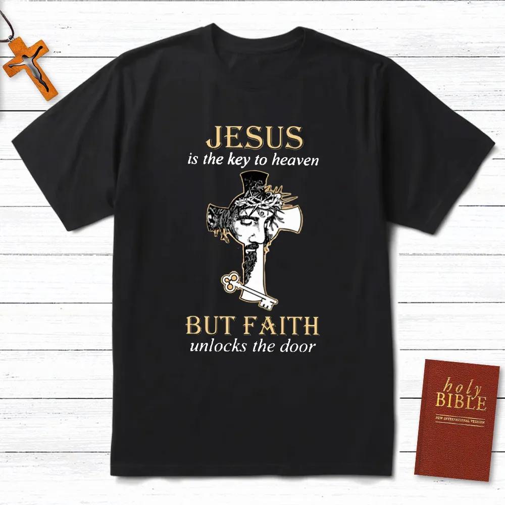Jesus Is The Key To Heaven TShirt Mens and Womens Short Sleeve Cotton Tees Shirt Men Clothing Summer Blouse Oversize Tops