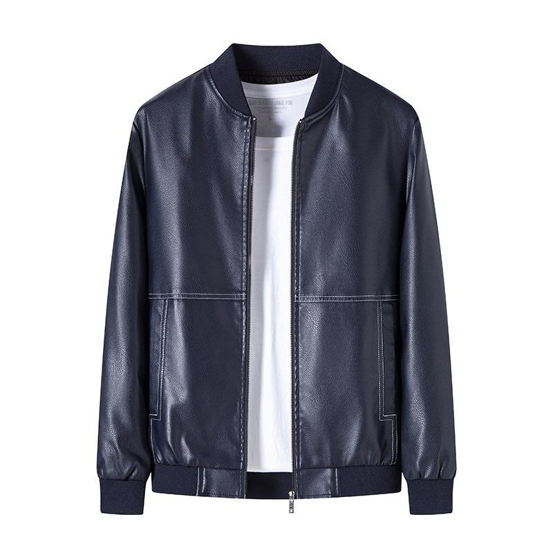 Spring and Autumn New Style Baseball Collar Leather Jacket Men's Slim Handsome Jacket Youth Motorcycle Stand Collar Leather Jacket