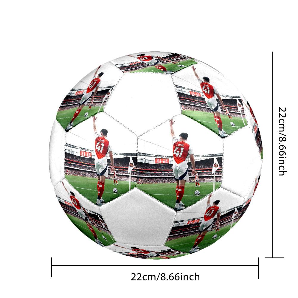 Declan Rice Size 5 Soccer Ball, Machine-Stitched PVC, Durable & High Bounce, All Ages Fit, Fan Merchandise, Matches & Outdoor Use.