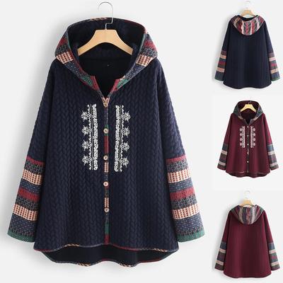 Chaqueta con capucha estampada de color sólido para mujer Abrigo largo medio de manga larga