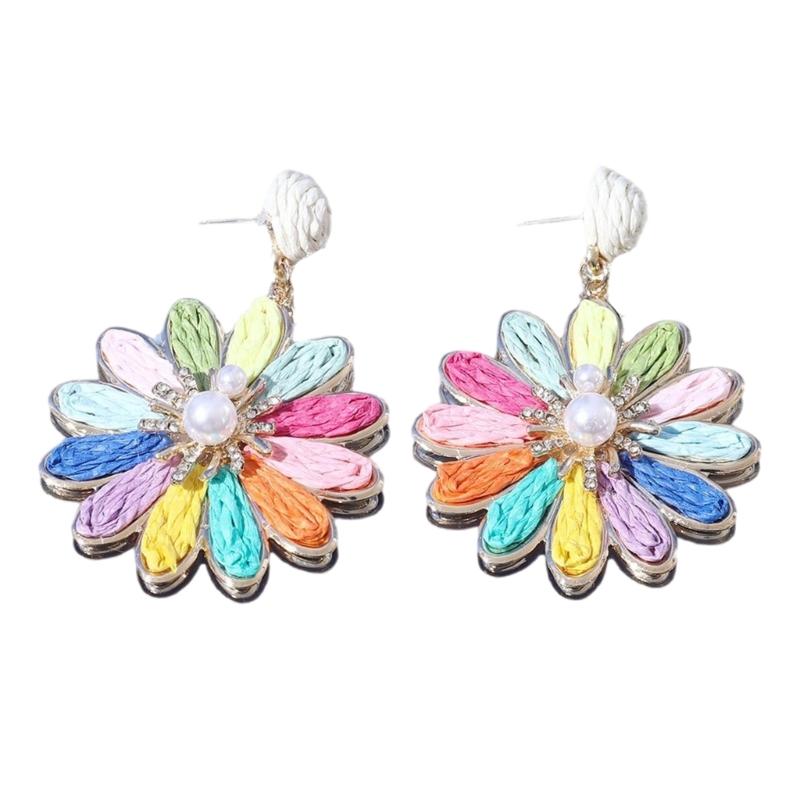 Colorful Rattan Knit Earrings Summer Jewelry For Women Girls Stylish Lightweight Casual Party Accessories