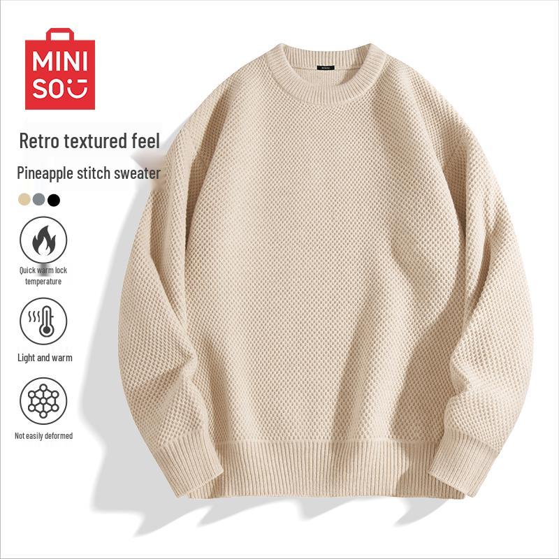 

MINISO Men s American Retro Pineapple Knit Pullover Sweater XL
