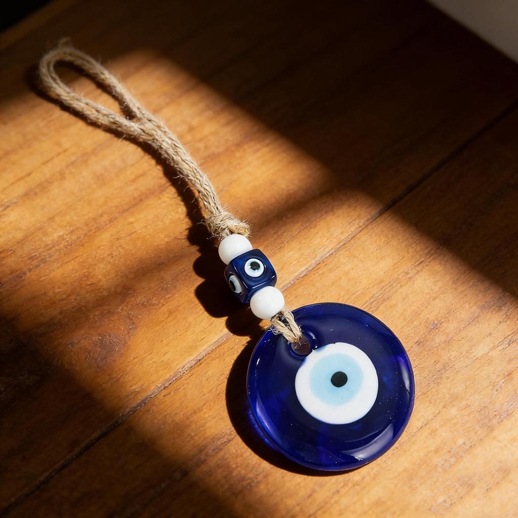 Retro Devil Eye Bell Wind Chime with Blue Eye Hemp Rope - Available In Two Sizes for European & American Decor