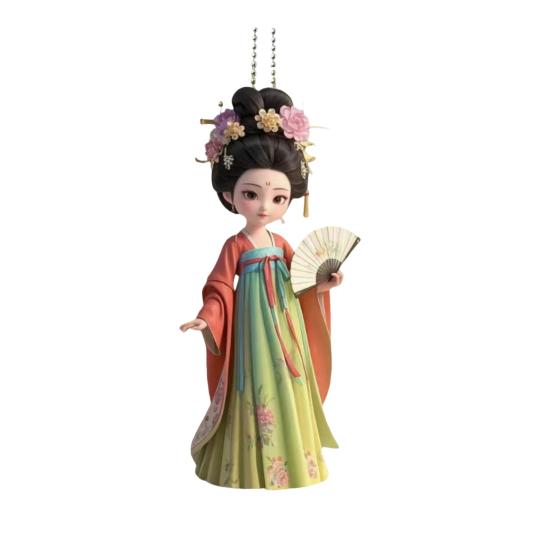 Ancient Lady Keychain Cute 2D Acrylic Chinese Doll Charm Fashion Car Mirror And Bag Accessory Desktop Ornament Gift