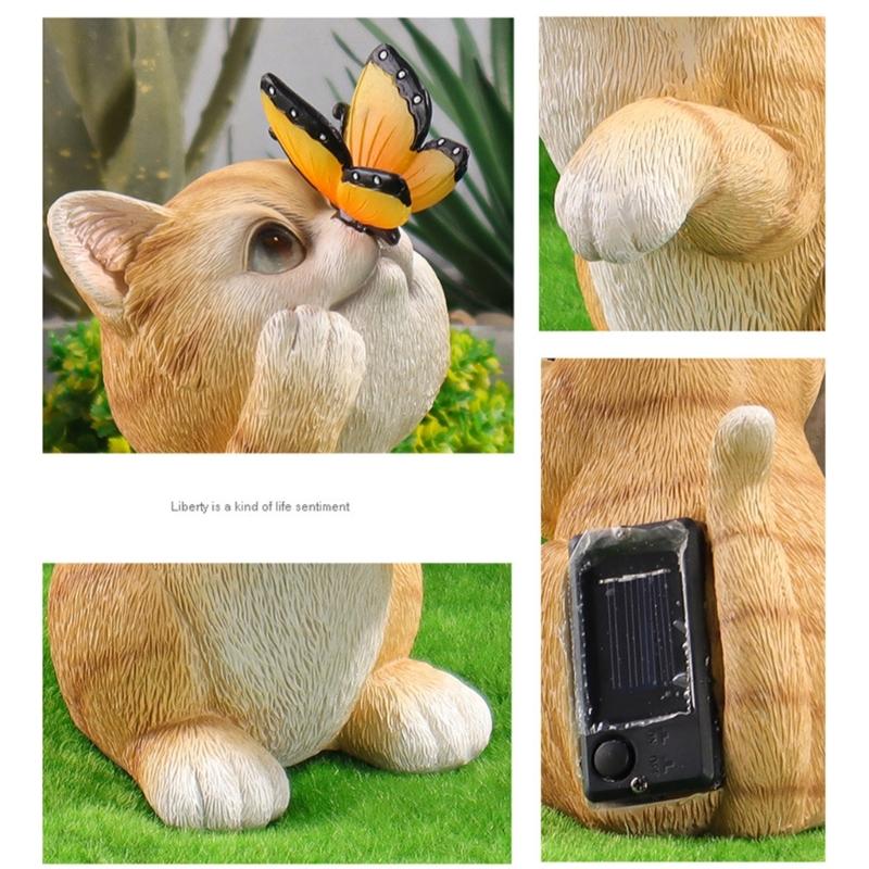 Garden Ornament Cats Solar Light Statue for Backyard Cafe Indoor Outdoor Statue Sculpture LED Cats Figurine Yard Lamp