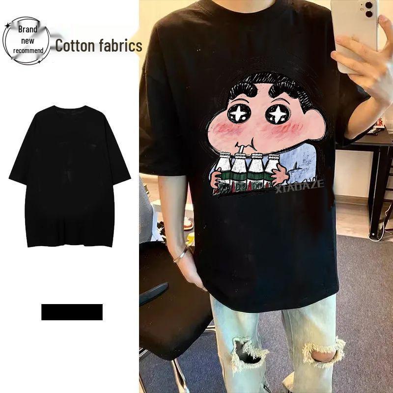 

260 г Чистый хлопок Принт Шин-чан Унисекс Свободная Повседневная Футболка с коротким рукавом XL