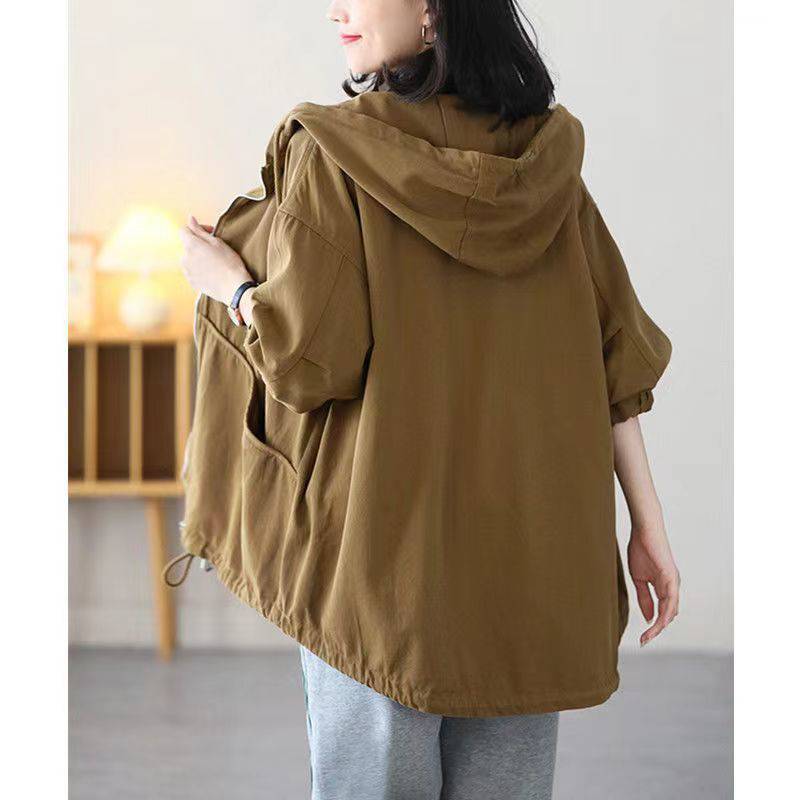 Diman Mujer Longitud Cortavientos Otoño Mujer Talla Grande Irregular Primavera Coreana Holgado Con Capucha Moda Amarillo Negro Punto Abierto Talla Grande