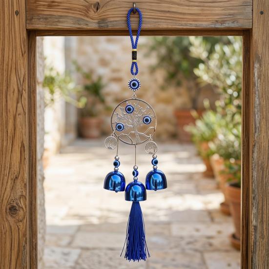 Clopoțel de vânt cu Ochi Răi Albastru pentru Exterior Fluture/Elefant/Copac/Soare/Mână Clopoțel Metalic Decorativ Ornament Suspendat pentru Casă Grădină Balcon