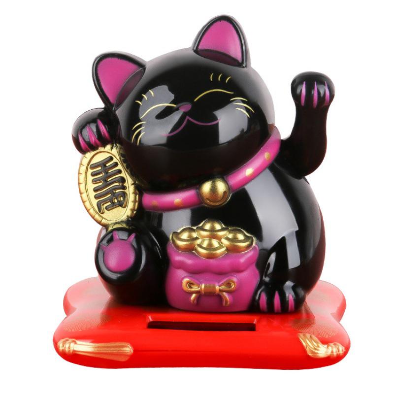 Fortune Cat Solar Waving Ornament - Creative Car and Home Decor for Wealth and Prosperity