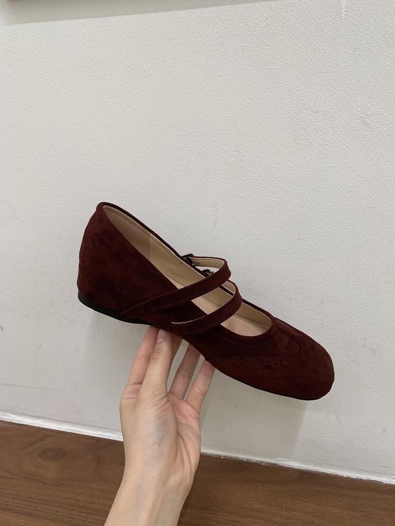 Jonmei for San Nei Heightening Retro Double Buckle with Mary Jane Shoes Single Shoes Autumn New Ballet Beanie Shoes